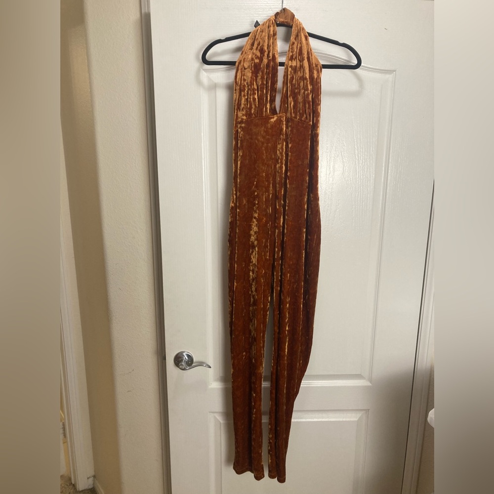 Forever 21 Velvet Burnt Orange Halter Jumpsuit,Size 3X